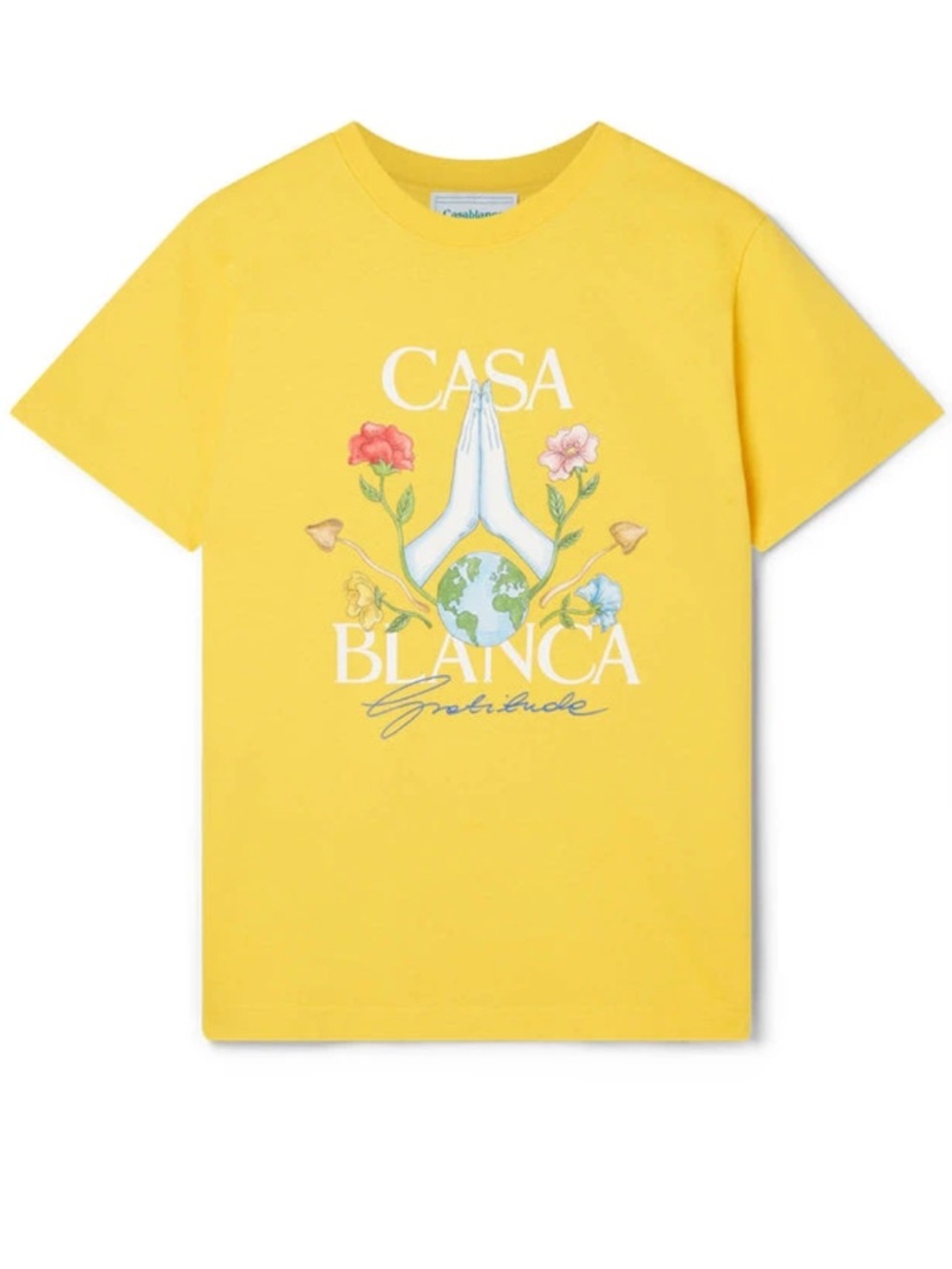 CASABLANCA Tennis Club Gratitude T-Shirt in Yellow Sz L Designer Streetwear